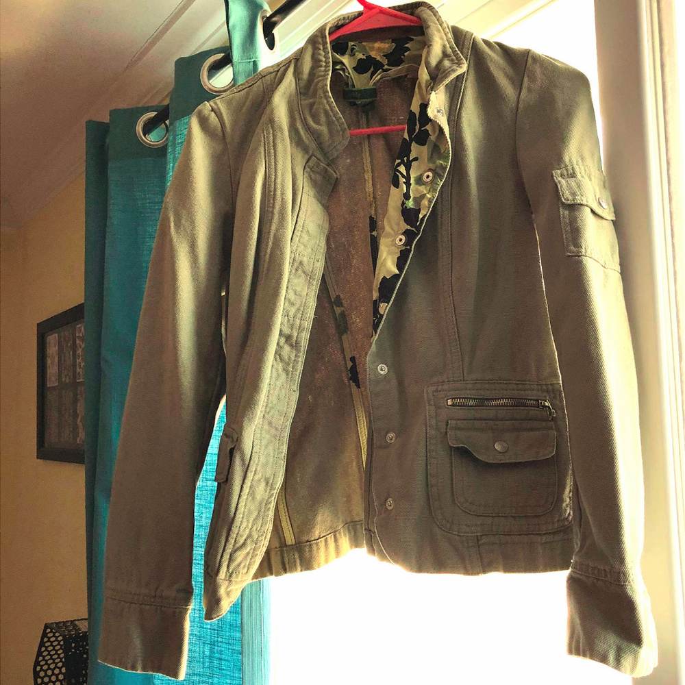 Army green canvas oilily Anthropology jacket